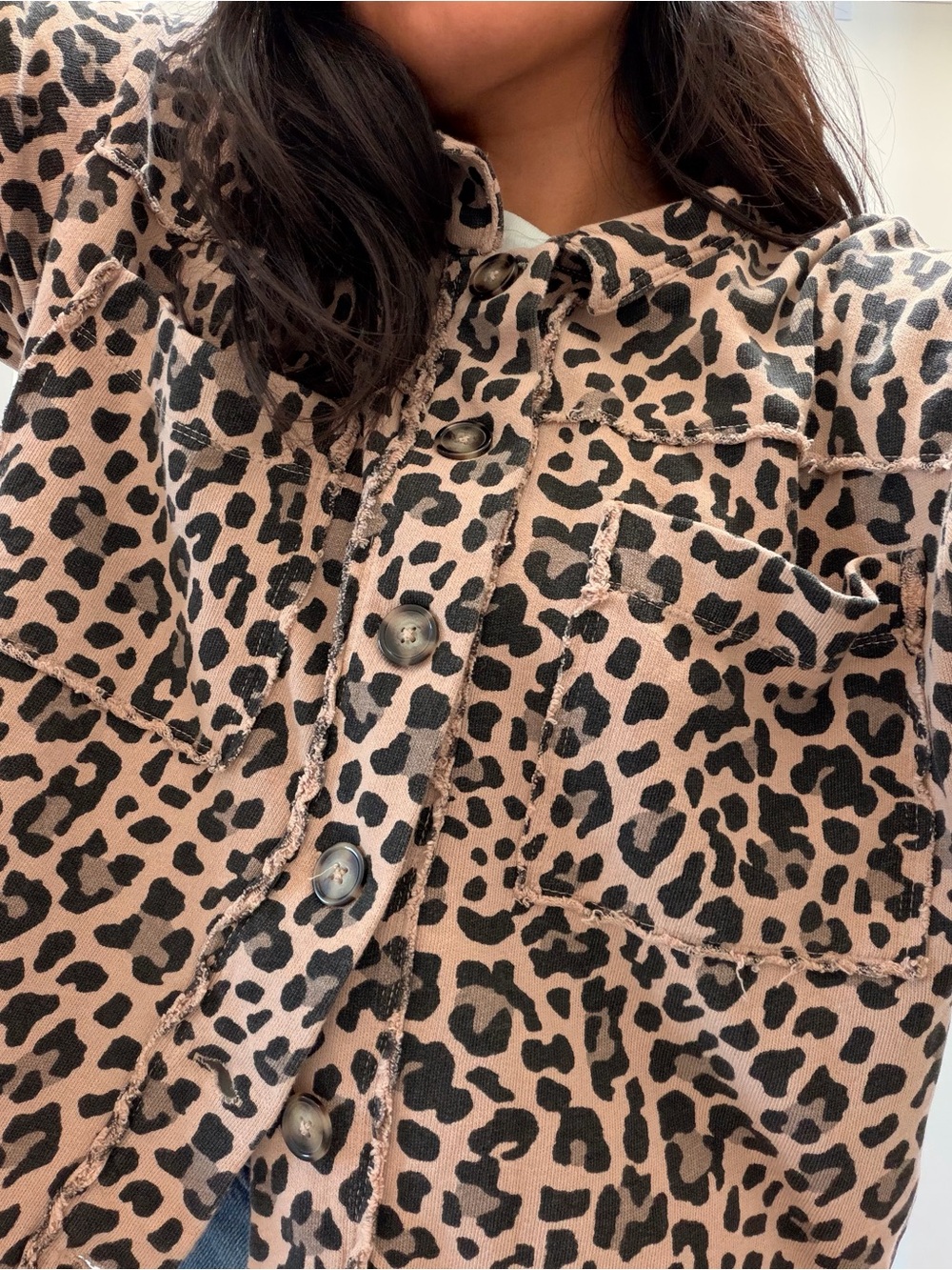 Leopard Print Button-Up Jacket in Beige and Black